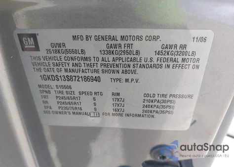 2007 GMC Envoy Slt из США, поврежденный, VIN 1GKDS13S872186940